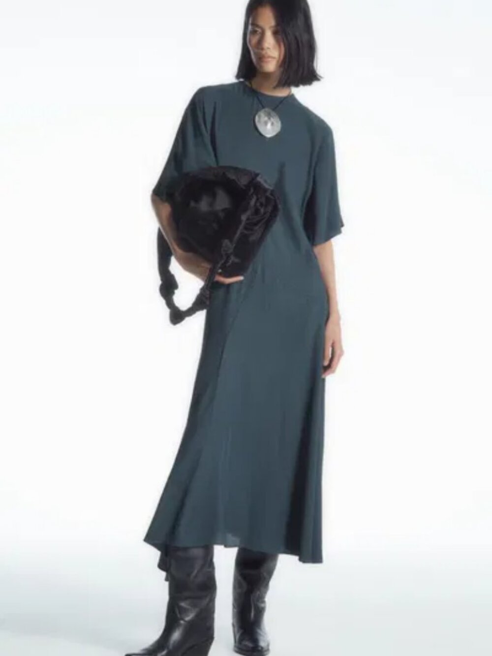 COS Asymmetric Draped Midi Dress Dark Turquoise Size 42 M/L